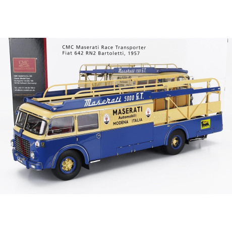 CMC FIAT 642RN2 TRUCK BARTOLETTI MASERATI CAR TRANSPORTER 1957 - BLUE YELLOW 1/18
