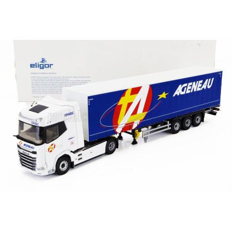 ELIGOR DAF XG TRUCK TELONATO AGENEAU TRANSPORTS 2021 - WHITE BLUE 1/43