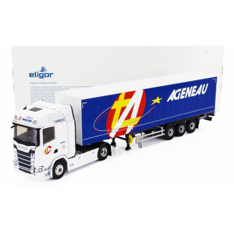 ELIGOR SCANIA S500 TRUCK SEMI-FRIGO AGENEAU TRANSPORTS 2020 - WHITE BLUE 1/43
