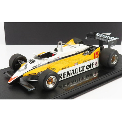 GP REPLICAS RENAULT F1  RE30B V6 TURBO TEAM RENAULT ELF N 15 SEASON 1982 ALAIN PROST - CON VETRINA - WITH SHOWCASE - WHITE YELLO