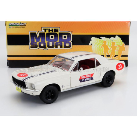 GREENLIGHT FORD USA MUSTANG COUPE N 23 THRILL CIRCUS BY KARNES 1967 - THE MOD SQUAD - WHITE 1/18