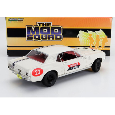 GREENLIGHT FORD USA MUSTANG COUPE N 23 THRILL CIRCUS BY KARNES 1967 - THE MOD SQUAD - WHITE 1/18