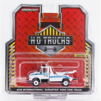 GREENLIGHT INTERNATIONAL DURASTAR 4400 TOW TRUCK CARRO ATTREZZI NYPD - WRECKER ROAD SERVICE 2019 - WHITE BLUE 1/64