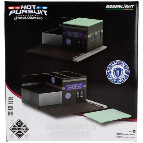 GREENLIGHT ACCESSORIES SET OFFICINA GARAGE MECHANIC'S CORNER PURSUIT CENTRAL COMMAND MASSACHUSETTS HIGHWAY PATROL STATION - BROW