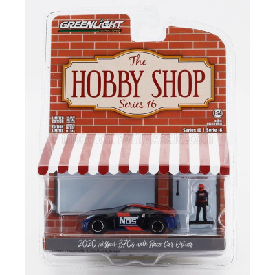 GREENLIGHT NISSAN 370Z WITH RACE CAR DRIVER 2020 - BLACK BLUE ORANGE 1/64
