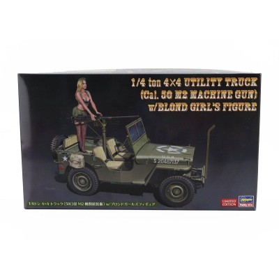 HASEGAWA JEEP WILLYS MB U.S 1/4 TON 4X4 MILITARY UTILITY TRUCK MACHINE GUN WITH BLOND GIRL FIGURE 1942 1/24