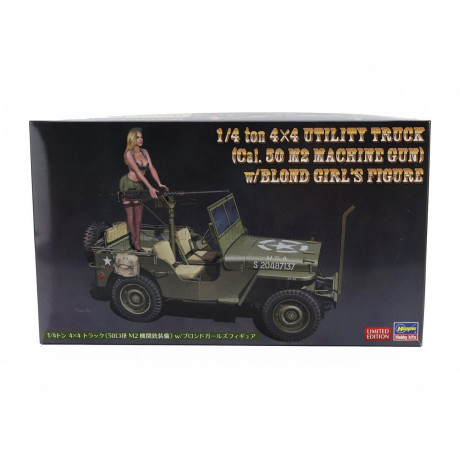 HASEGAWA JEEP WILLYS MB U.S 1/4 TON 4X4 MILITARY UTILITY TRUCK MACHINE GUN WITH BLOND GIRL FIGURE 1942 1/24