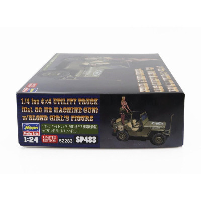 HASEGAWA JEEP WILLYS MB U.S 1/4 TON 4X4 MILITARY UTILITY TRUCK MACHINE GUN WITH BLOND GIRL FIGURE 1942 1/24