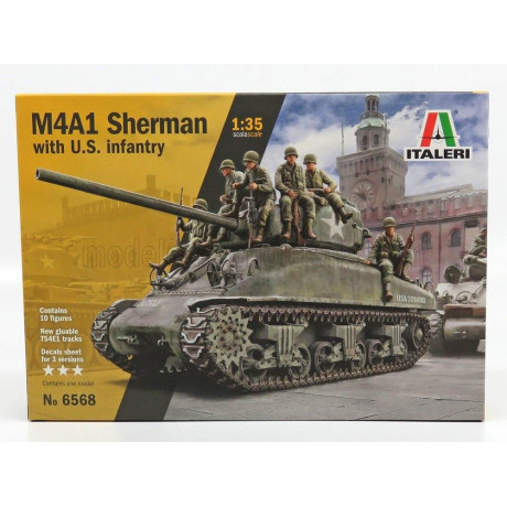 ITALERI SHERMAN M4A1 SHERMAN TANK  WITH 10 FIGURES US INFANTRY 1942 1/35