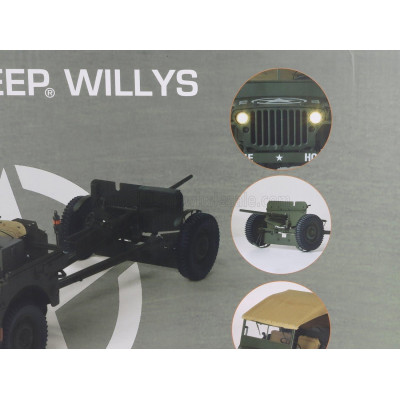 IXO MODELS JEEP WILLYS USA ARMY WITH TRAILER 1941 - WITH LIGHT & SOUND EFFECTS - MILITARY GREEN 1/8