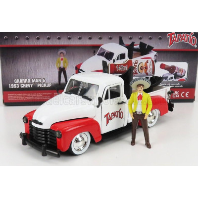 JADA CHEVROLET CHEVY PICK-UP TAPATIO 1953 WITH CHARRO FIGURE - WHITE RED 1/24