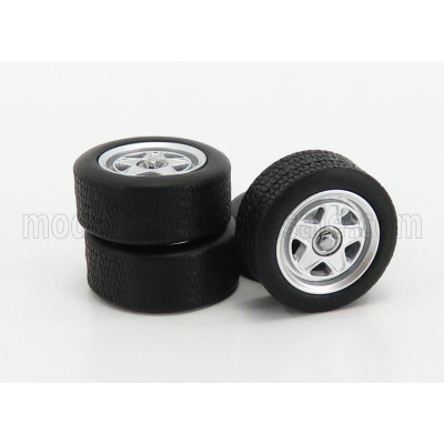 KK SCALE ACCESSORIES FERRARI TESTAROSSA - SET 4X COMPLETE WHEELS - SET 4X CERCHI A RAGGI - SILVER BLACK 1/18