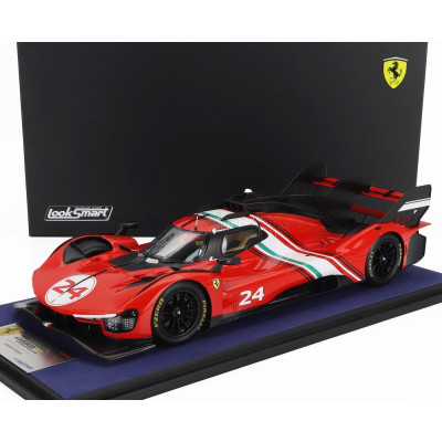LOOKSMART FERRARI 499P 3.0L TURBO V6 N 24 MODIFICATA LAUNCH VERSION 2024 - CON VETRINA - WITH SHOWCASE - RED WHITE BLACK 1/18