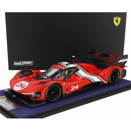 LOOKSMART FERRARI 499P 3.0L TURBO V6 N 24 MODIFICATA LAUNCH VERSION 2024 - CON VETRINA - WITH SHOWCASE - RED WHITE BLACK 1/18