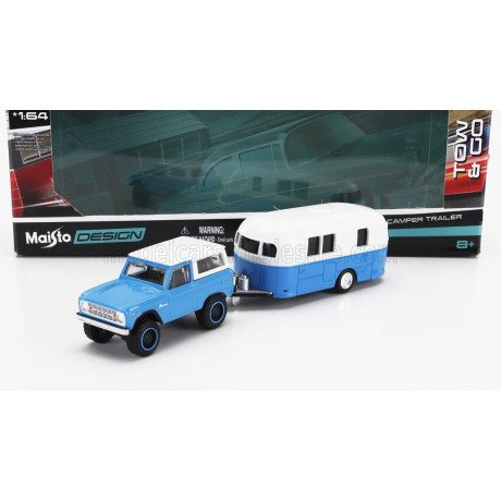 MAISTO FORD USA BRONCO WITH ROULOTTE 1966 - BLUE WHITE 1/64