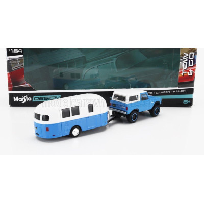 MAISTO FORD USA BRONCO WITH ROULOTTE 1966 - BLUE WHITE 1/64