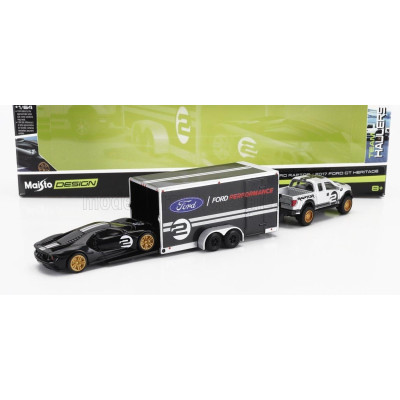 MAISTO FORD USA F-150 RAPTOR PICK-UP 2010 WITH TRAILER CAR TRANSPORTER + GT N 2 2017 - BLACK SILVER 1/64