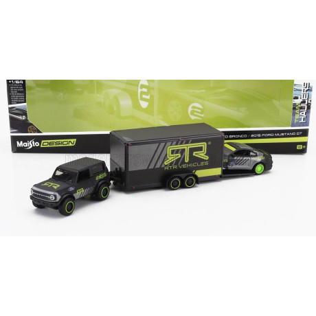 MAISTO FORD USA BRONCO 2021 WITH TRAILER CAR TRANSPORTER + MUSTANG GT COUPE RTR VEHICLES 2015 - GREY YELLOW 1/64