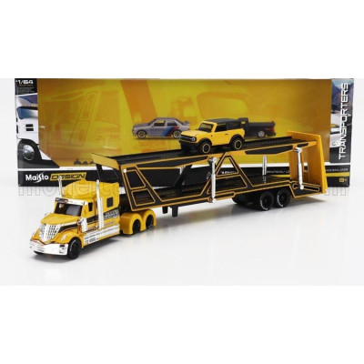 MAISTO INTERNATIONAL LONESTAR TRUCK CAR TRANSPORTER WITH FORD BRONCO WILDTRUCK 2021 - YELLOW BLACK 1/64