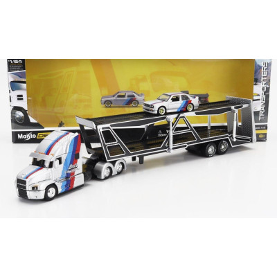 MAISTO MACK ANTHEM TRUCK CAR TRANSPORTER 2020 WITH BMW 3-SERIES M3 1988 - SILVER 1/64