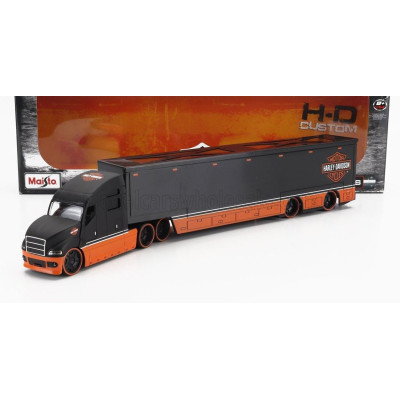 MAISTO TRUCK H-D HAULERS TRUCK HARLEY DAVIDSON CAR TRANSPORTER 2021 - BLACK ORANGE 1/64