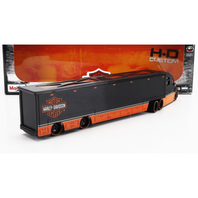 MAISTO TRUCK H-D HAULERS TRUCK HARLEY DAVIDSON CAR TRANSPORTER 2021 - BLACK ORANGE 1/64