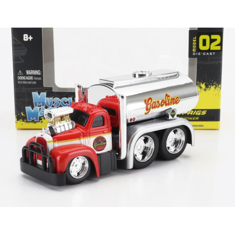 MAISTO MACK B-61 TANKER TRUCK GASOLINE 3-ASSI CUSTOM 1953 - RED SILVER 1/64