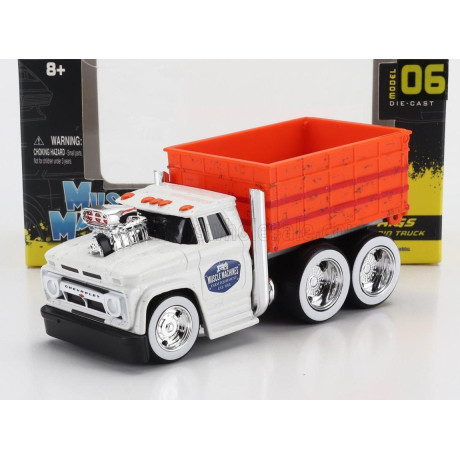 MAISTO CHEVROLET C-60 GRAIN TRUCK 3-ASSI CUSTOM 1966 - WHITE ORANGE 1/64