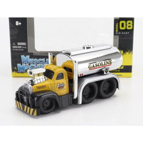 MAISTO MACK B-61 TANKER TRUCK GASOLINE 3-ASSI CUSTOM 1953 - YELLOW SILVER 1/64
