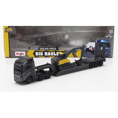 MAISTO VOLVO FH16 XL 750 TRUCK PIANALE TRASPORTO EC220E ESCAVATORE CINGOLATO EXCAVATOR - BLACK YELLOW 1/64