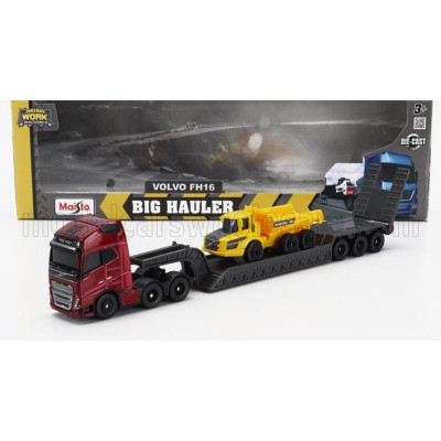 MAISTO VOLVO FH16 XL 750 TRUCK PIANALE TRASPORTO A25G TRUCK CASSONE RIBALTABILE - RED BLACK YELLOW 1/64