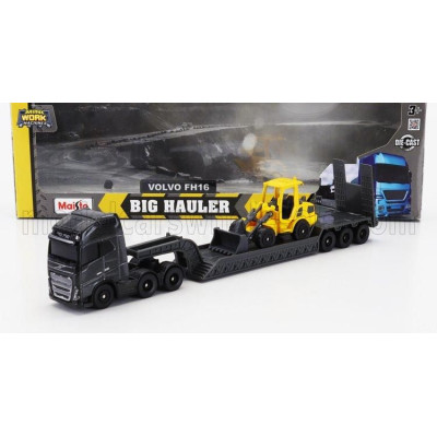 MAISTO VOLVO FH16 XL 750 TRUCK PIANALE TRASPORTO L25H RUSPA GOMMATA TRACTOR SCRAPER - BLACK YELLOW 1/64