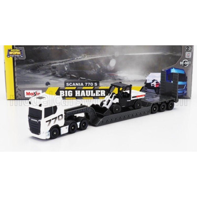 MAISTO SCANIA S770 V8 TRUCK PIANALE TRASPORTO 5600 TOOLCAT PICK-UP FRONT LOADER SCRAPER - WHITE BLACK 1/64