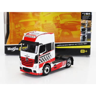 MAISTO MERCEDES BENZ ACTROS 1851 MP4 GIGASPACE TRACTOR TRUCK 2-ASSI TOYO TIRES 2018 - WHITE RED 1/64