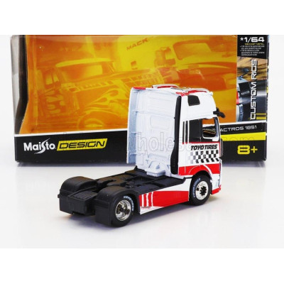 MAISTO MERCEDES BENZ ACTROS 1851 MP4 GIGASPACE TRACTOR TRUCK 2-ASSI TOYO TIRES 2018 - WHITE RED 1/64