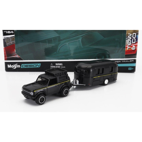 MAISTO FORD USA BRONCO WITH ROULOTTE 2021 - MATT BLACK 1/64