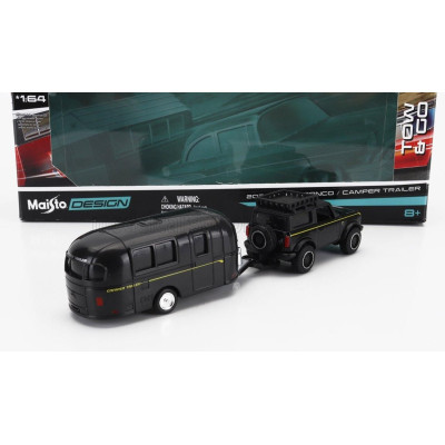 MAISTO FORD USA BRONCO WITH ROULOTTE 2021 - MATT BLACK 1/64