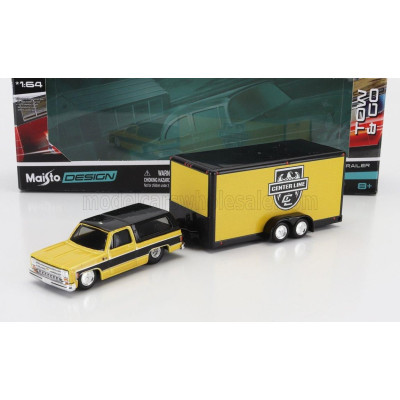 MAISTO CHEVROLET BLAZER K5 WITH TRAILER CAR TRANSPORTER 1979 - YELLOW BLACK 1/64