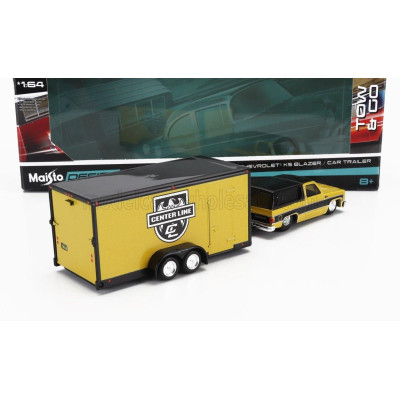 MAISTO CHEVROLET BLAZER K5 WITH TRAILER CAR TRANSPORTER 1979 - YELLOW BLACK 1/64