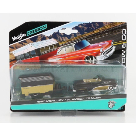 MAISTO MERCURY CABRIOLET WITH ROULOTTE 1950 - GOLD BLACK 1/64