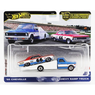 MATTEL HOT WHEELS CHEVROLET CHEVY RAMP TRUCK WITH CHEVELLE N 66 RACING 1966 - BLUE WHITE RED 1/64