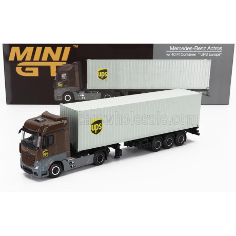 MINI GT MERCEDES BENZ ACTROS 2 GIGASPACE 1851 BLUE EFFICIENT POWER TRUCK LHD UPS CONTAINER 40' 2016 - BROWN GREY 1/64