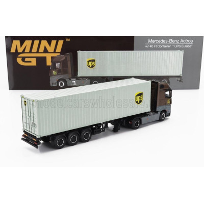 MINI GT MERCEDES BENZ ACTROS 2 GIGASPACE 1851 BLUE EFFICIENT POWER TRUCK LHD UPS CONTAINER 40' 2016 - BROWN GREY 1/64