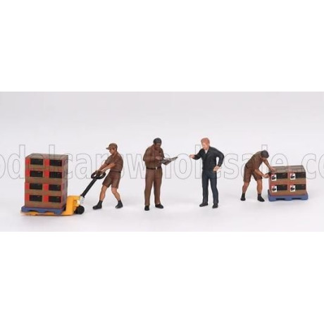 MINI GT FIGURES SET 4X UPS DRIVERS AND WORKERS - BROWN 1/64