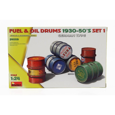 MINIART ACCESSORIES FUEL & OIL DRUMS MILITARY 1930-50 1/24
