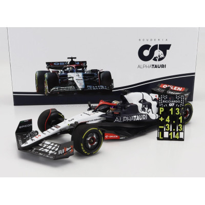MINICHAMPS ALPHA TAURI F1  AT04 TEAM ALPHA TAURI N 3 HUNGARIAN GP WITH PIT BOARD 2023 DANIEL RICCIARDO - BLUE WHITE 1/18