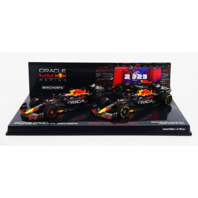 MINICHAMPS RED BULL SET 2X F1  RB19 TEAM ORACLE RED BULL RACING N 1 WORLD CHAMPION 2nd SPRINT RACE + WINNER QATAR GP 2023 MAX VE
