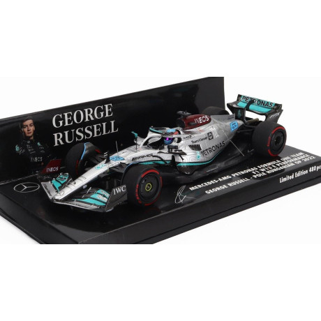 MINICHAMPS MERCEDES GP F1 W13E TEAM MERCEDES-AMG PETRONAS F1 N 63 POLE POSITION HUNGARIAN GP 2022 GEORGE RUSSELL - SILVER GREEN