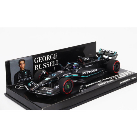 MINICHAMPS MERCEDES GP F1 W14 TEAM MERCEDES-AMG PETRONAS FORMULA ONE N 63 3rd SPAIN GP 2023 GEORGE RUSSELL - MATT BLACK 1/43