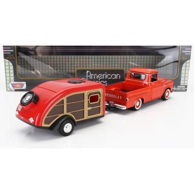 MOTOR MAX CHEVROLET APACHE PICK-UP WITH TRAILER ROULOTTE 1958 - DARK ORANGE 1/24